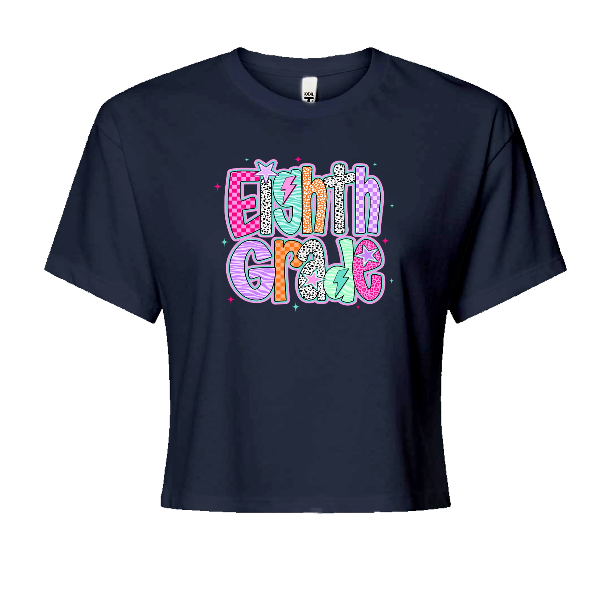 Eighth Grade Energy Colorful Back to School Cropped T-Shirt Navy Blue
