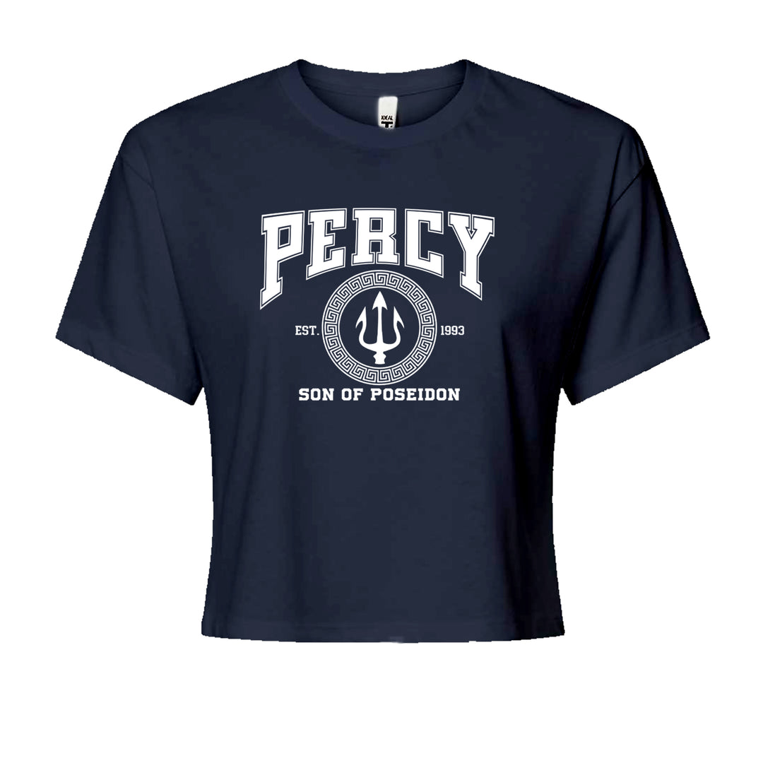 Percy Son Of Poseidon Sea God Cropped T-Shirt Navy Blue