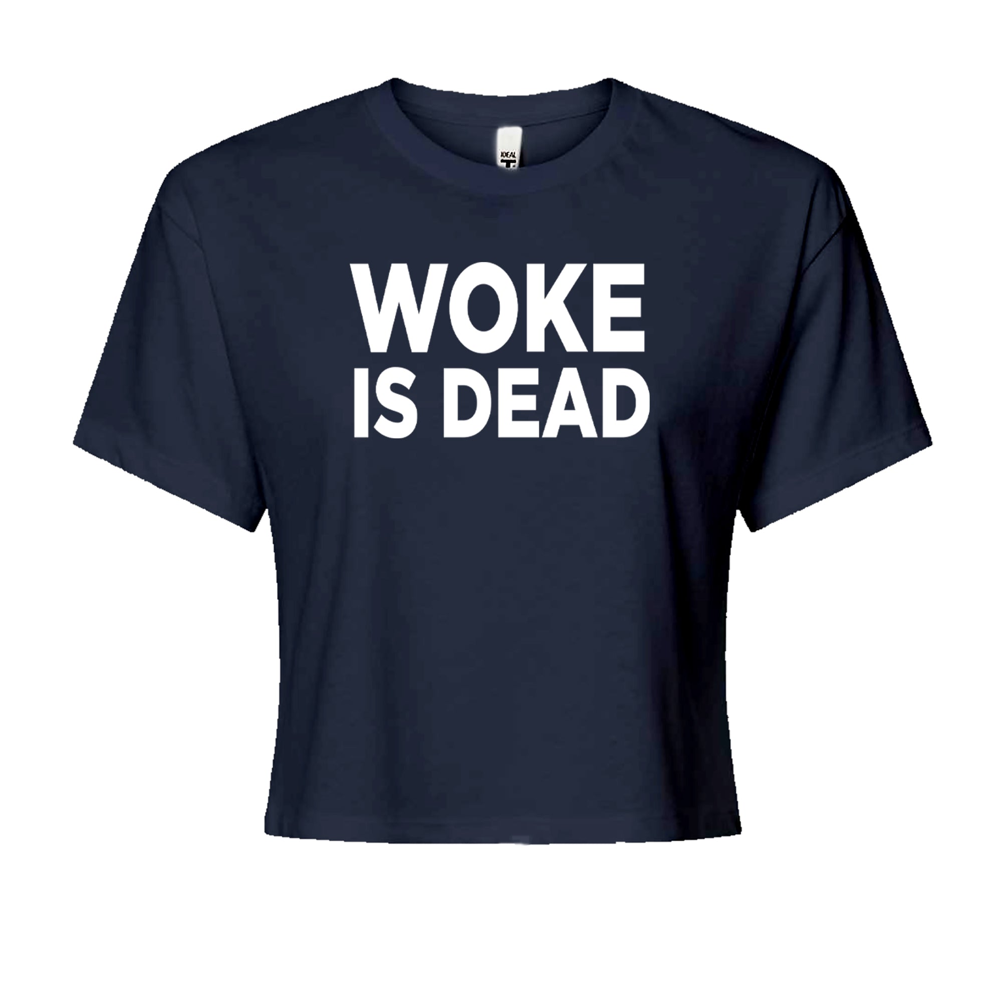 Woke Is Dead Satire Cropped T-Shirt Navy Blue