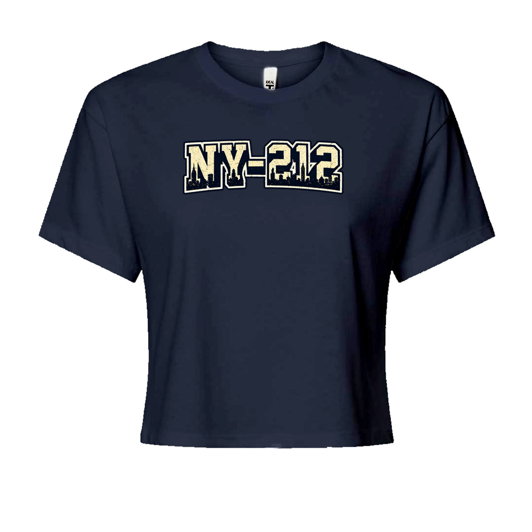 New York City 212 Area Code Skyline  Cropped T-Shirt Navy Blue