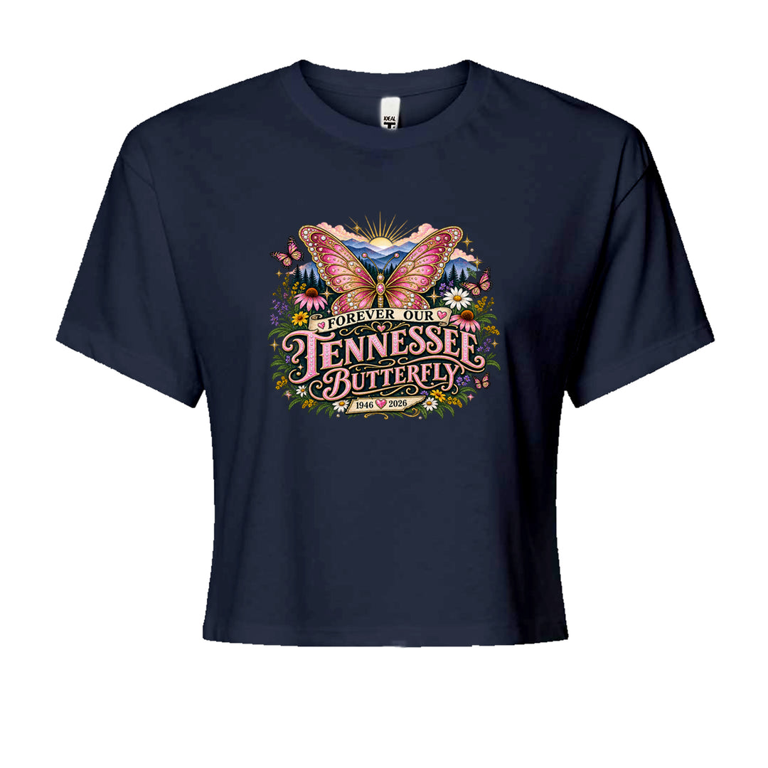 Forever Our Tennessee Butterfly Dolly Cropped T-Shirt Navy Blue
