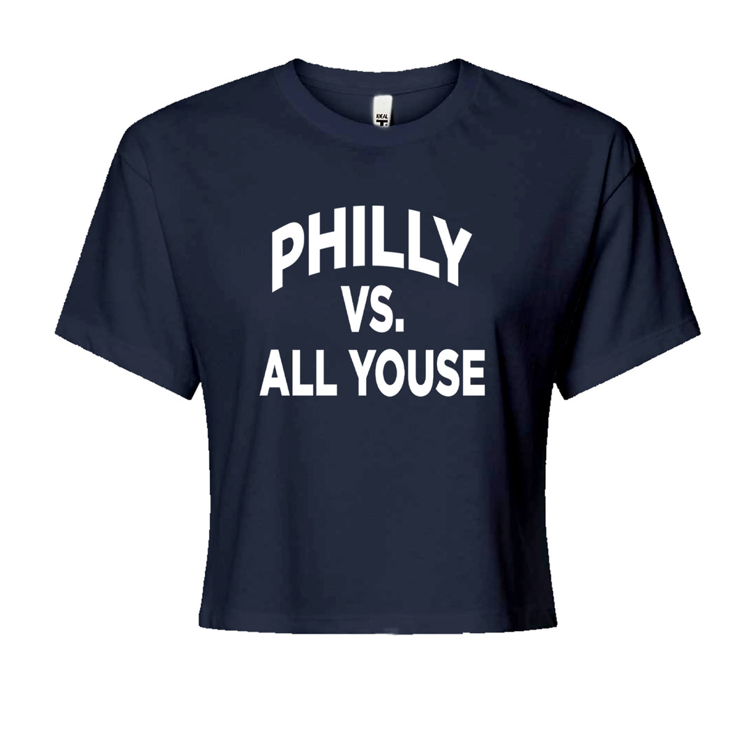 Philly Vs. All Youse Philly Thing graphic on Women's Boxy Crop T-Shirt in Navy Blue