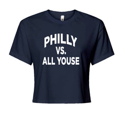 Philly Vs. All Youse Philly Thing graphic on Women's Boxy Crop T-Shirt in Navy Blue