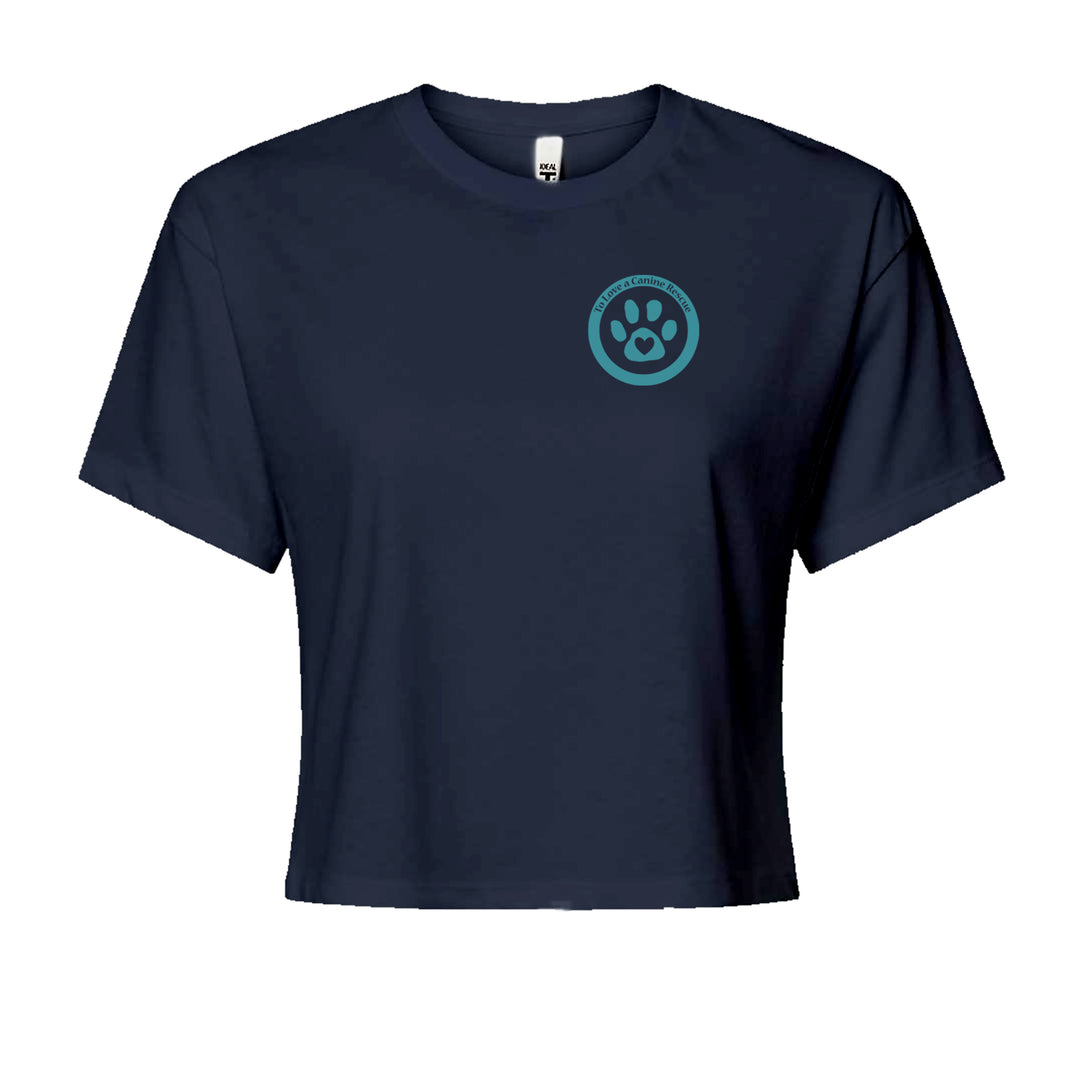 TLC To Love a Canine Dog Rescue Teal Cropped T-Shirt Navy Blue