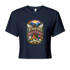 Tennessee Mountain Angel Wings Dolly Cropped T-Shirt Navy Blue