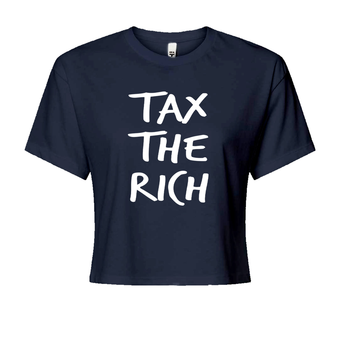 Tax the Rich Protest Wealth Inequality Cropped T-Shirt Navy Blue