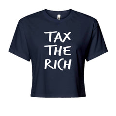 Tax the Rich Protest Wealth Inequality Cropped T-Shirt Navy Blue