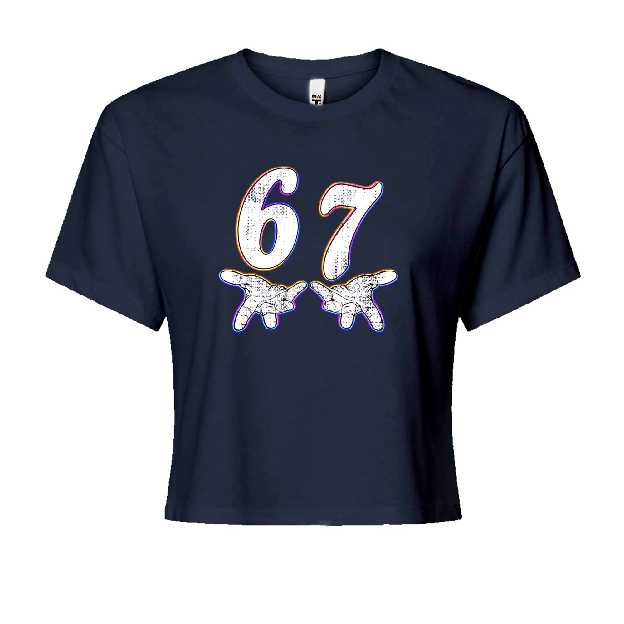 67 Hands Meme Viral Drill Cropped T-Shirt Navy Blue