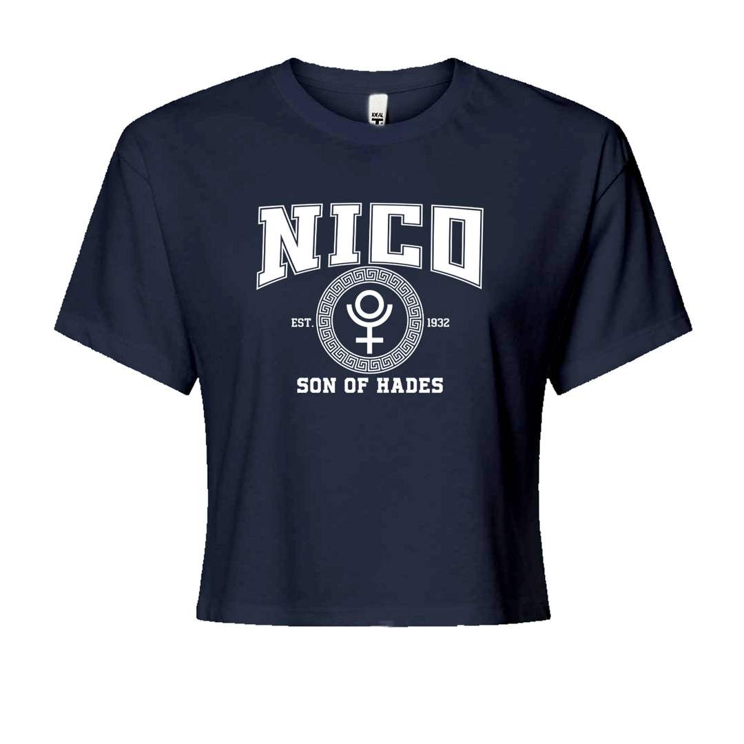 Nico Son of Hades Underworld Crest Cropped T-Shirt Navy Blue