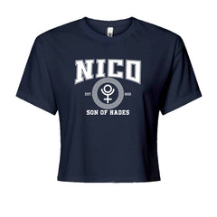 Nico Son of Hades Underworld Crest Cropped T-Shirt Navy Blue
