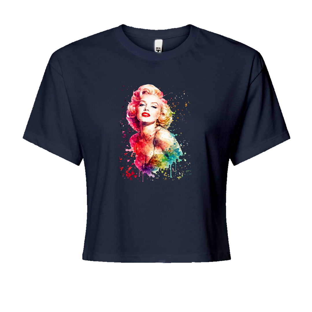 Mrs. Monroe Watercolors Bombshell Cropped T-Shirt Navy Blue