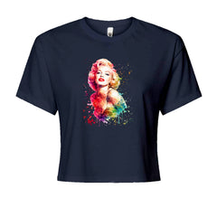 Mrs. Monroe Watercolors Bombshell Cropped T-Shirt Navy Blue