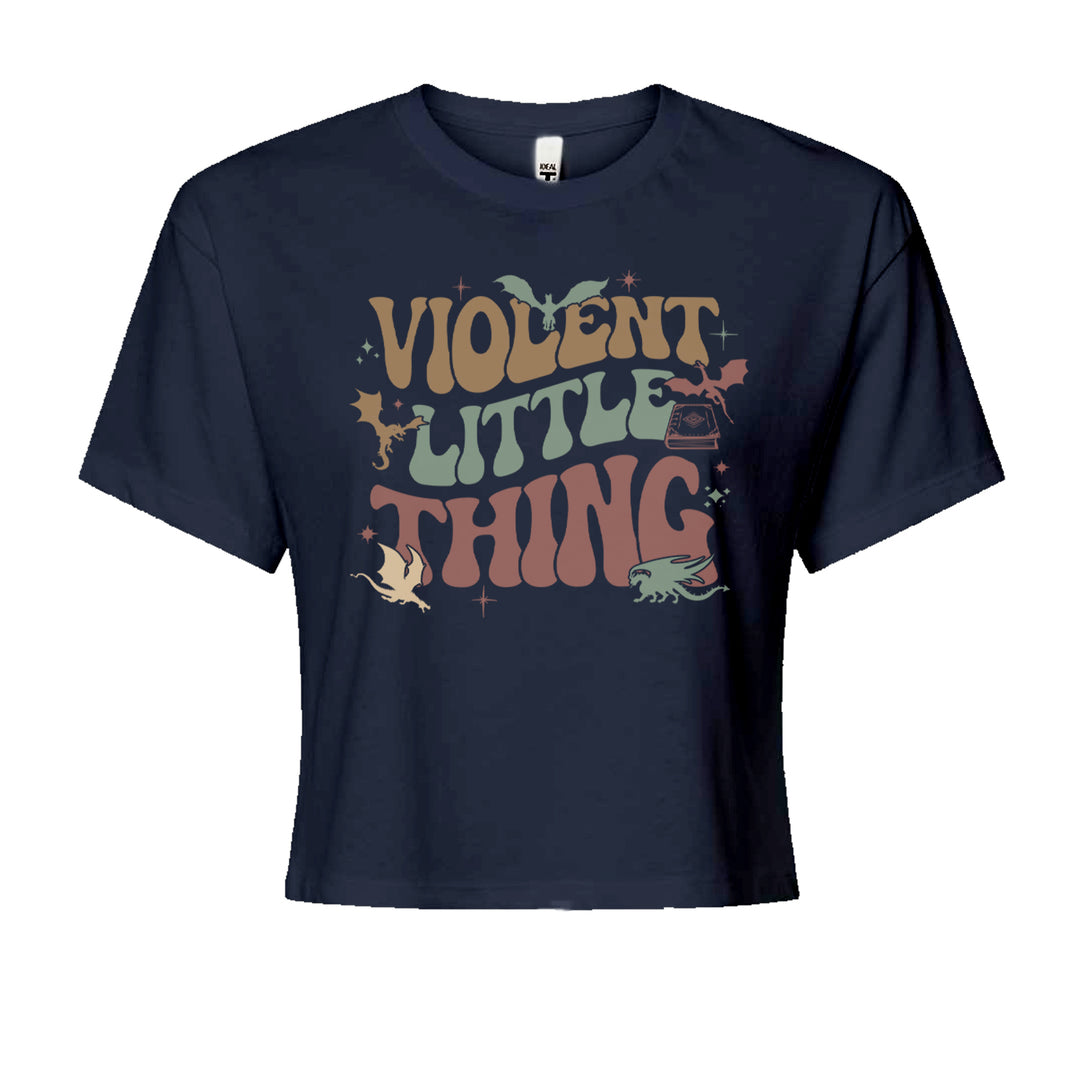 Violent Little Thing Dragon Cropped T-Shirt Navy Blue