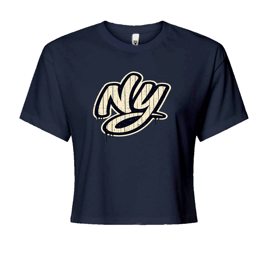 NYC New York City Grunge Street Cropped T-Shirt Navy Blue