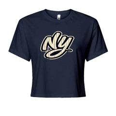 NYC New York City Grunge Street Cropped T-Shirt Navy Blue