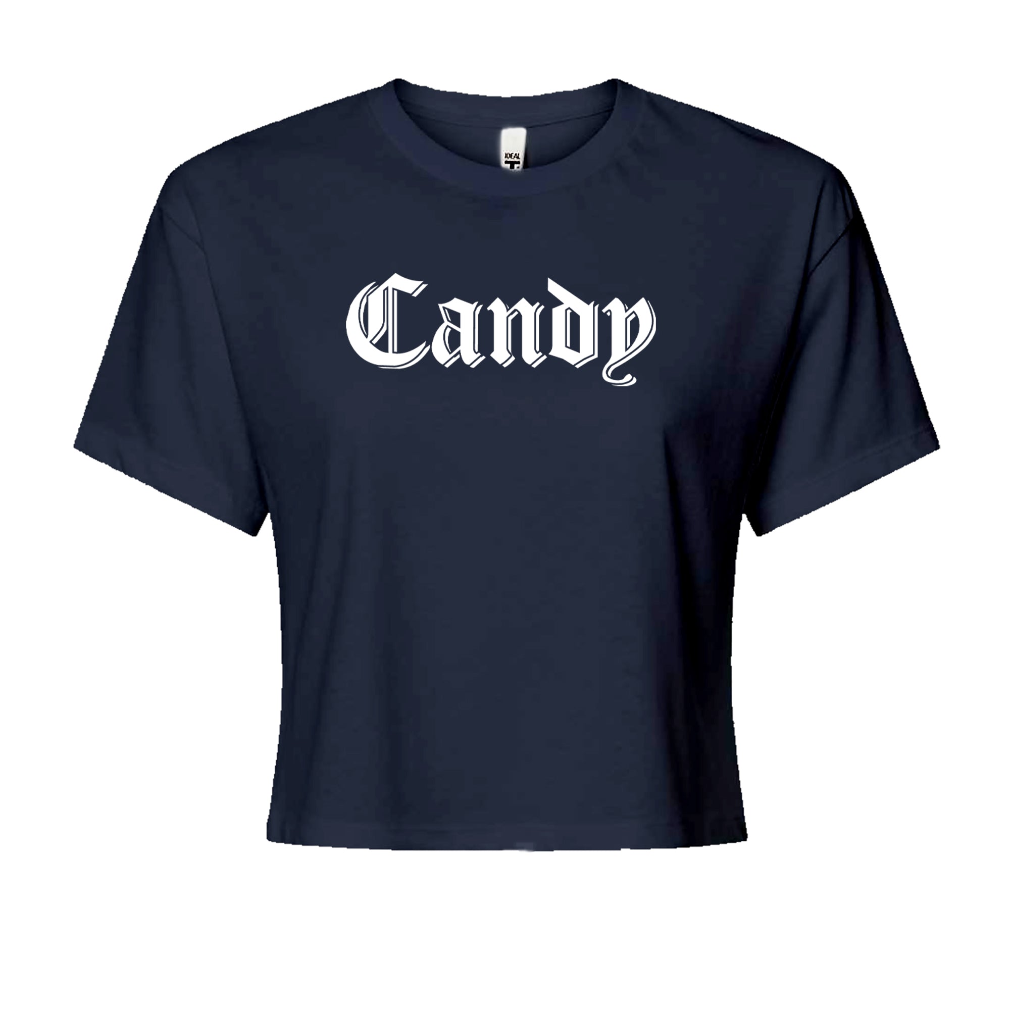 Candy Gothic Lettering Cropped T-Shirt Navy Blue