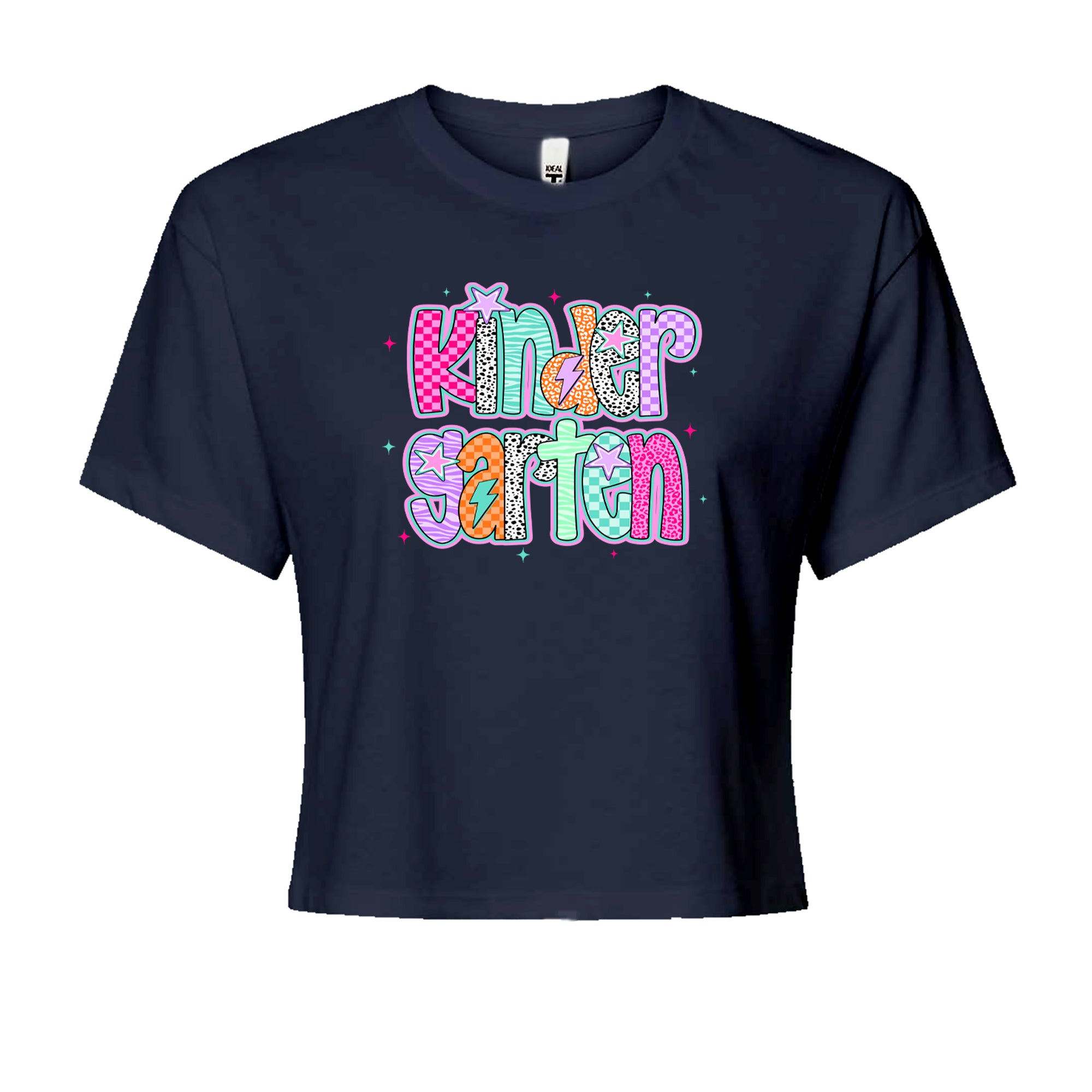 Kindergarten Cutie Colorful Back to School Cropped T-Shirt Navy Blue