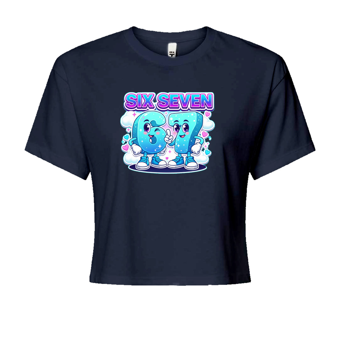 67 Six Seven Meme Kawaii Cloud Cropped T-Shirt Navy Blue