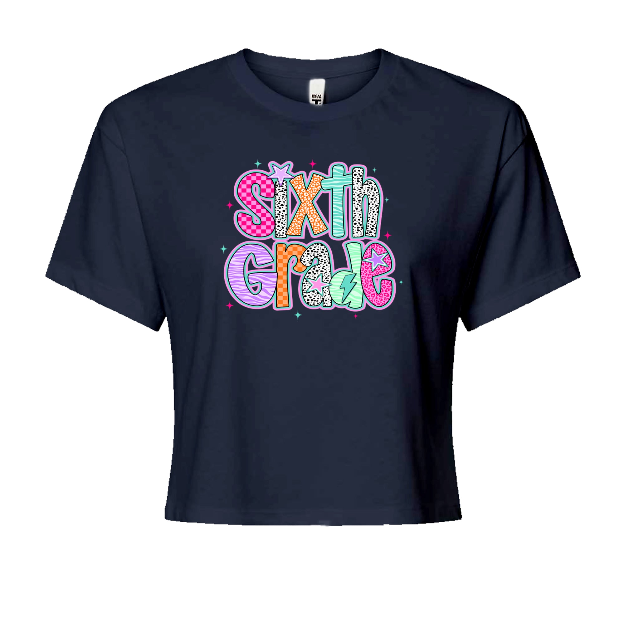 Sixth Grade Colorful Back to School Cropped T-Shirt Navy Blue