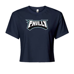 Philly Bold Block Throwback Cropped T-Shirt Navy Blue
