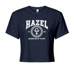 Hazel Daughter of Pluto Roman Gold Cropped T-Shirt Navy Blue