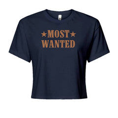 Most Wanted Cowboy Cropped T-Shirt Navy Blue
