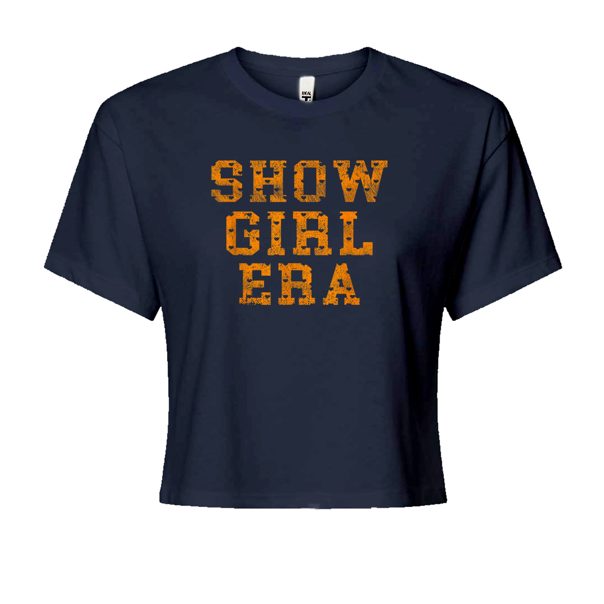 Vintage Showgirl Era Heart Cropped T-Shirt Navy Blue