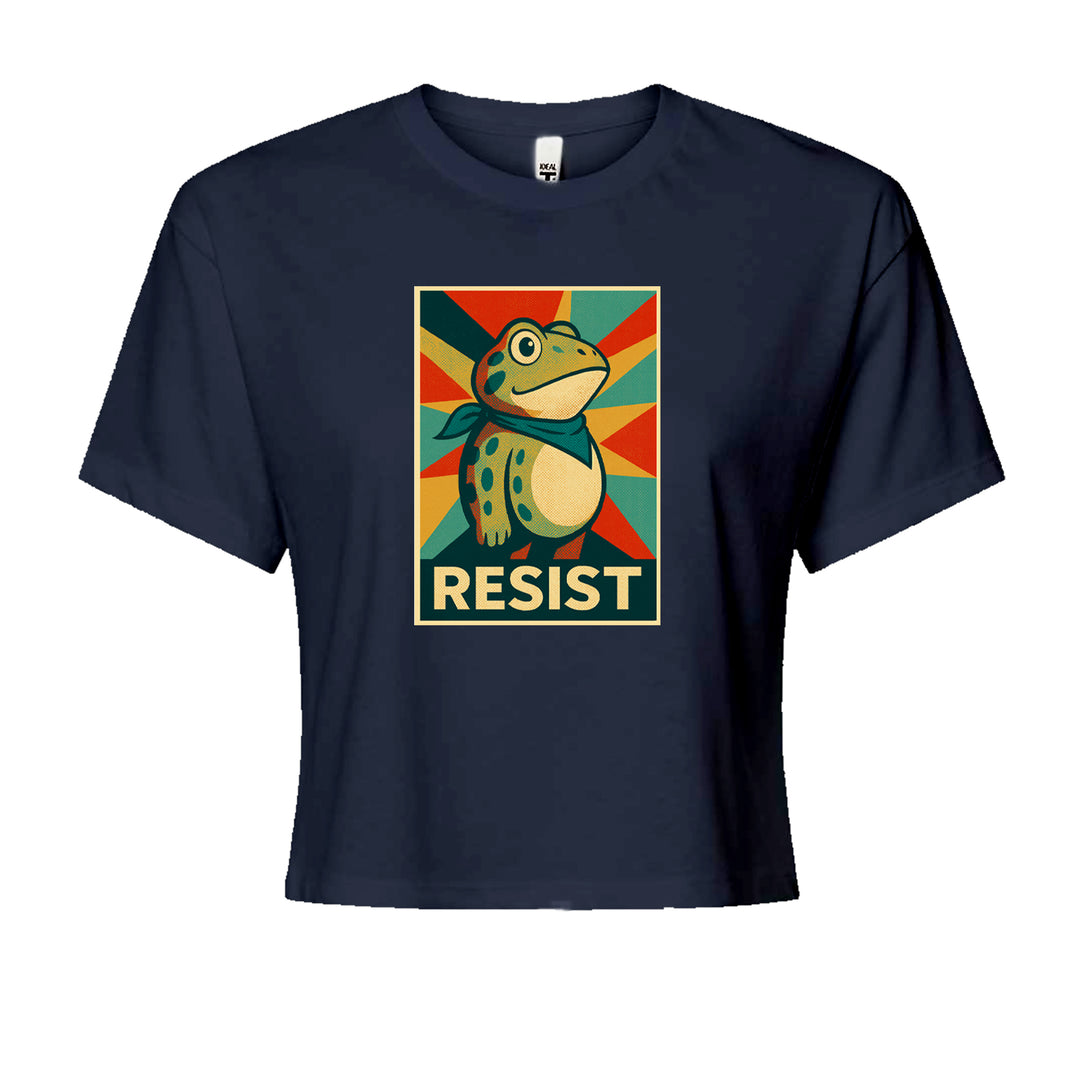 Resist Portland Protest Frog Cropped T-Shirt Navy Blue