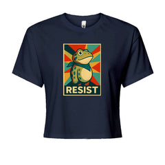 Resist Portland Protest Frog Cropped T-Shirt Navy Blue