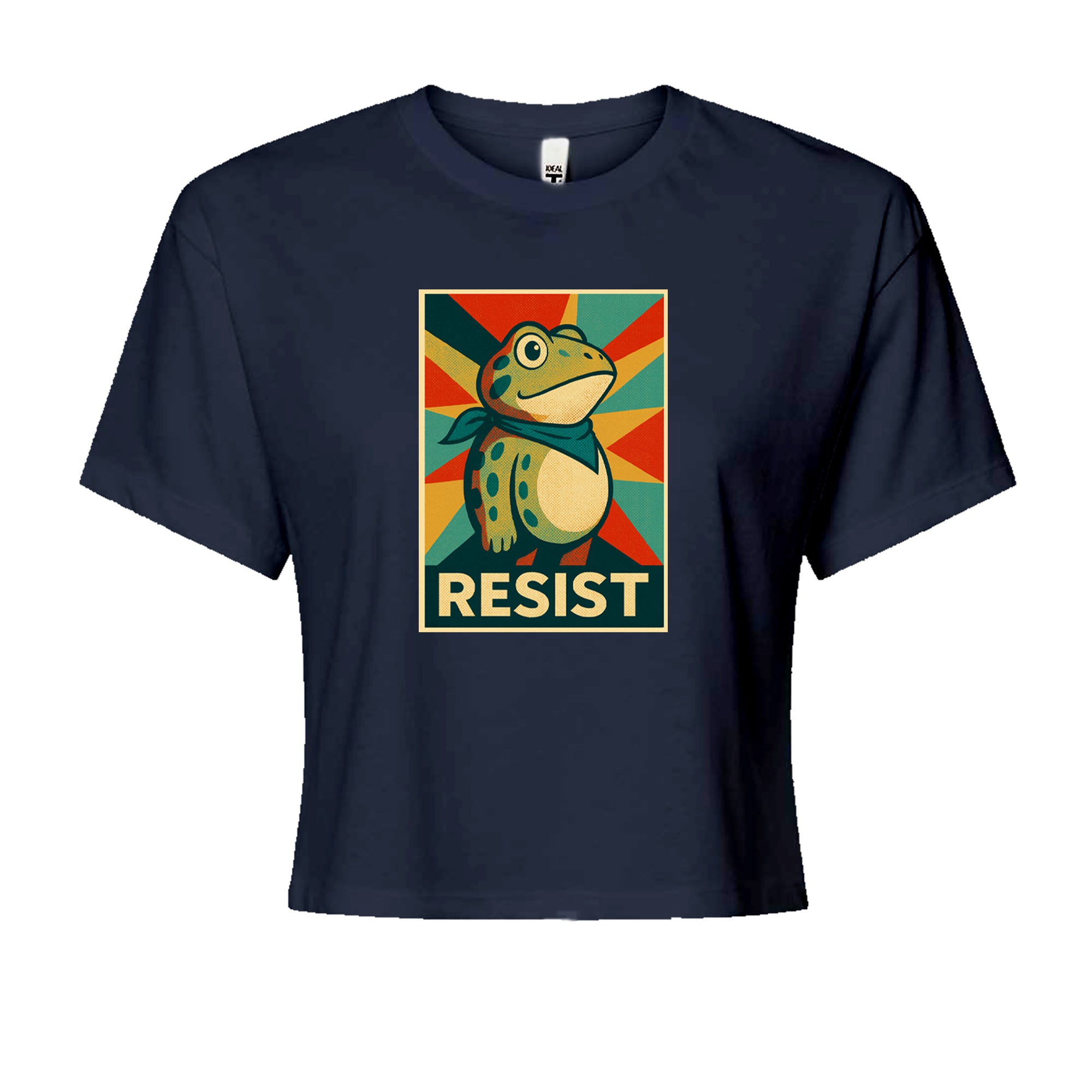 Resist Portland Protest Frog Cropped T-Shirt Navy Blue