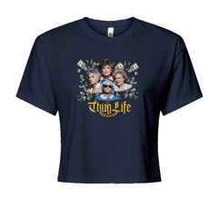 Golden Chain Thug Life Girls Cropped T-Shirt Navy Blue