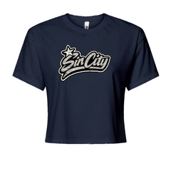 Sin City Vegas Retro Vintage Cropped T-Shirt Navy Blue