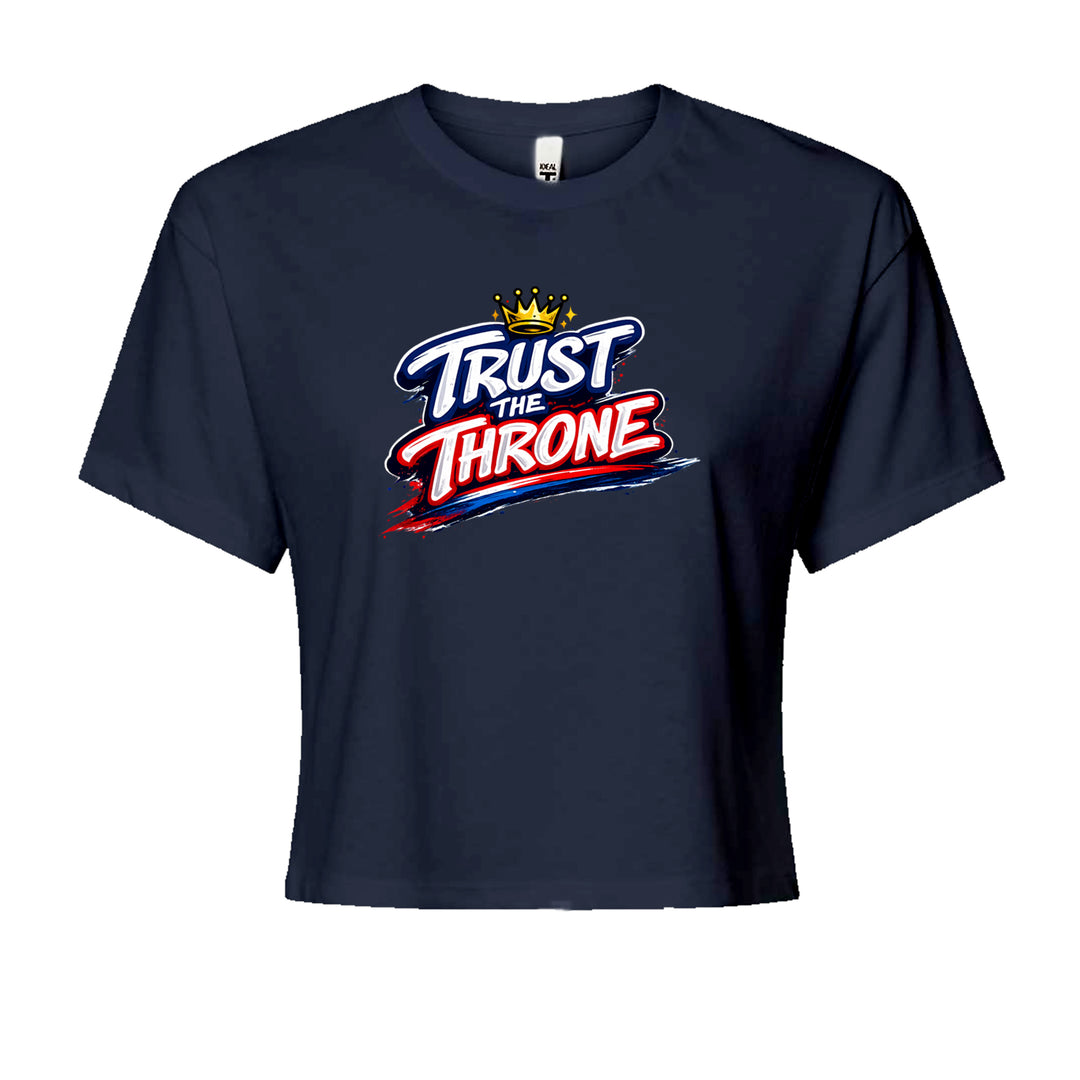 Trust The Throne Crown Philly Hoops graphic on Women's Boxy Crop T-Shirt in Navy Blue