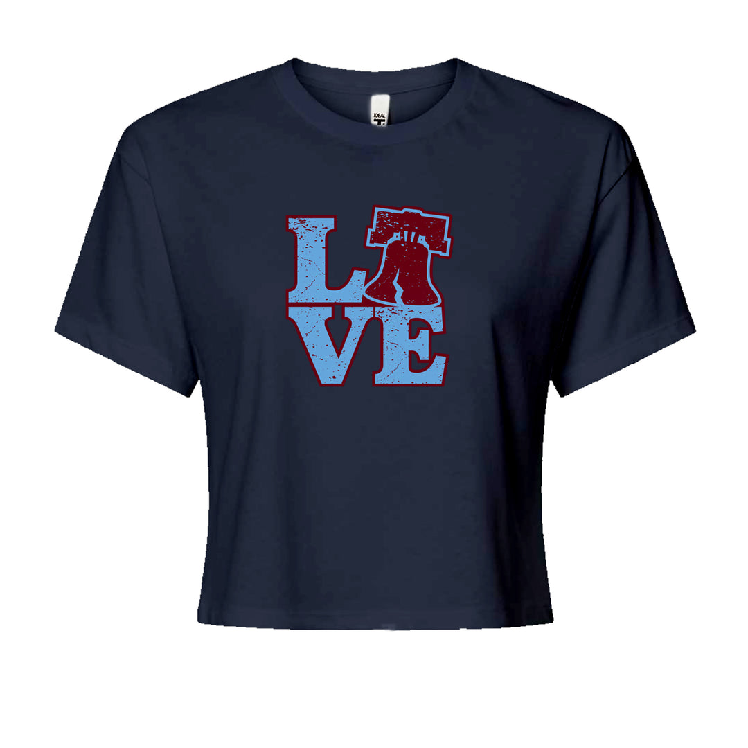 Love Philly Liberty Bell Cropped T-Shirt Navy Blue