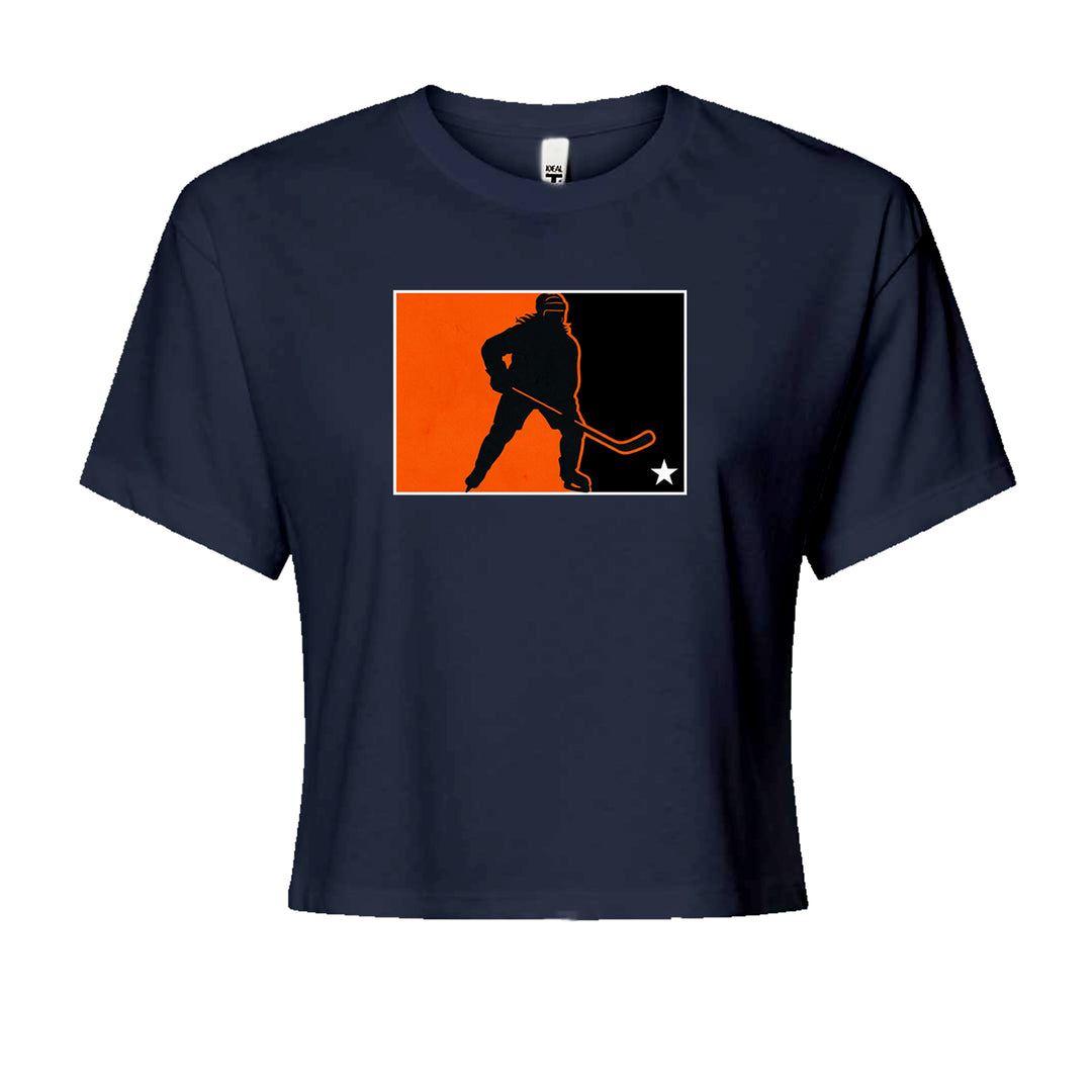 Hockey Enforcer Retro Vintage Cropped T-Shirt Navy Blue