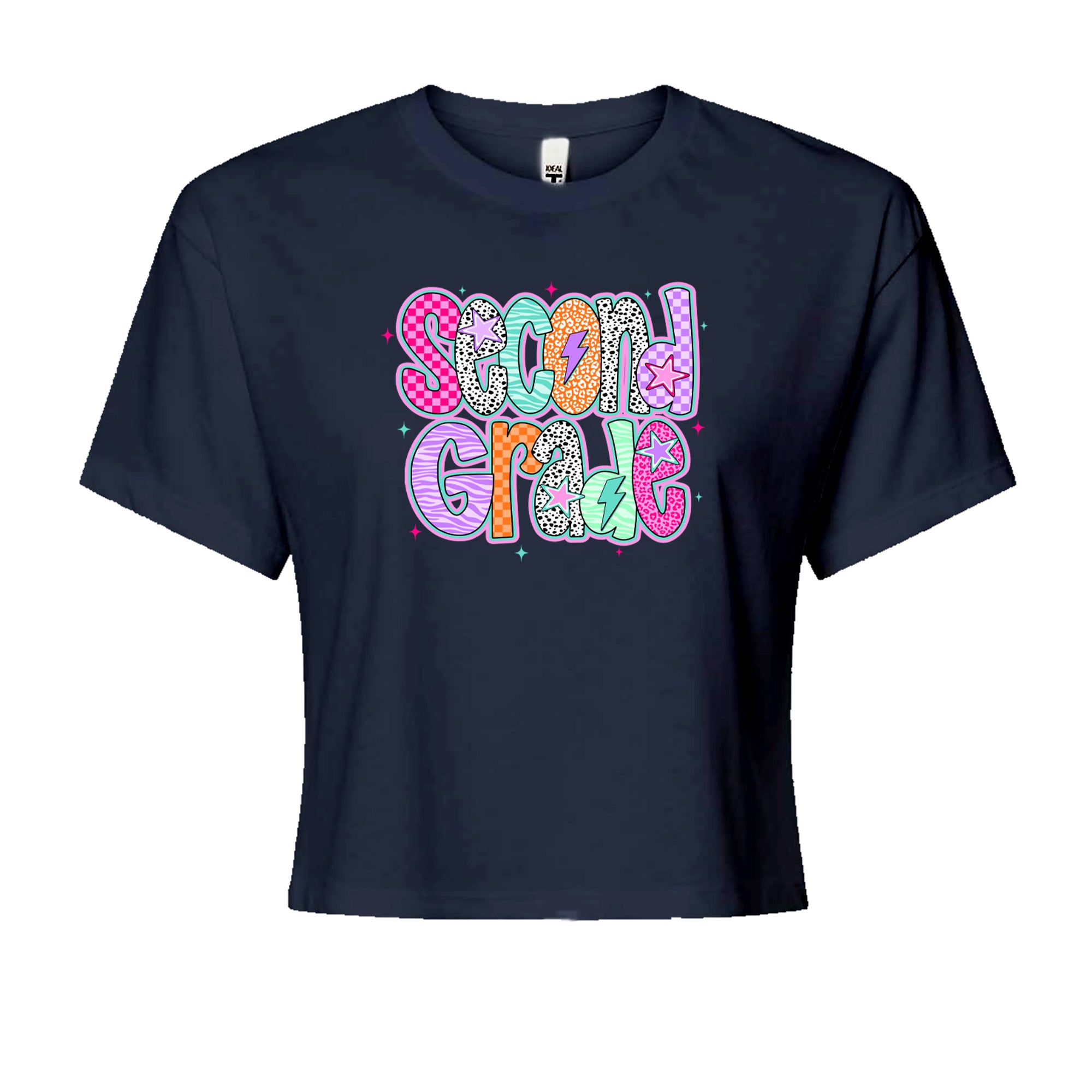 Second Grade Star Colorful Back to School Cropped T-Shirt Navy Blue