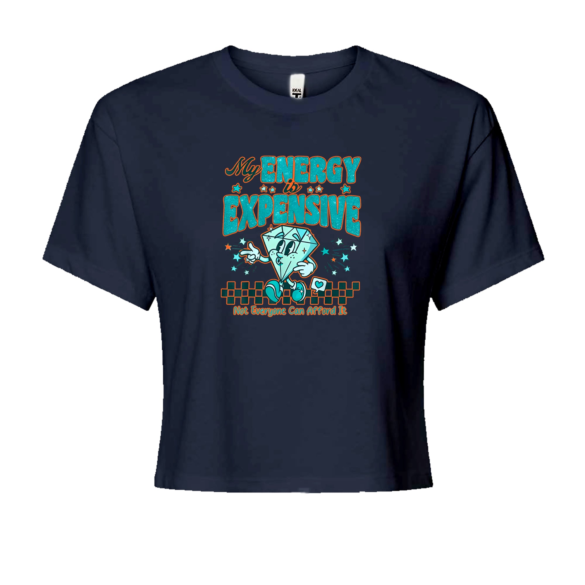 Diamond My Energy Is Expensive Cropped T-Shirt Navy Blue