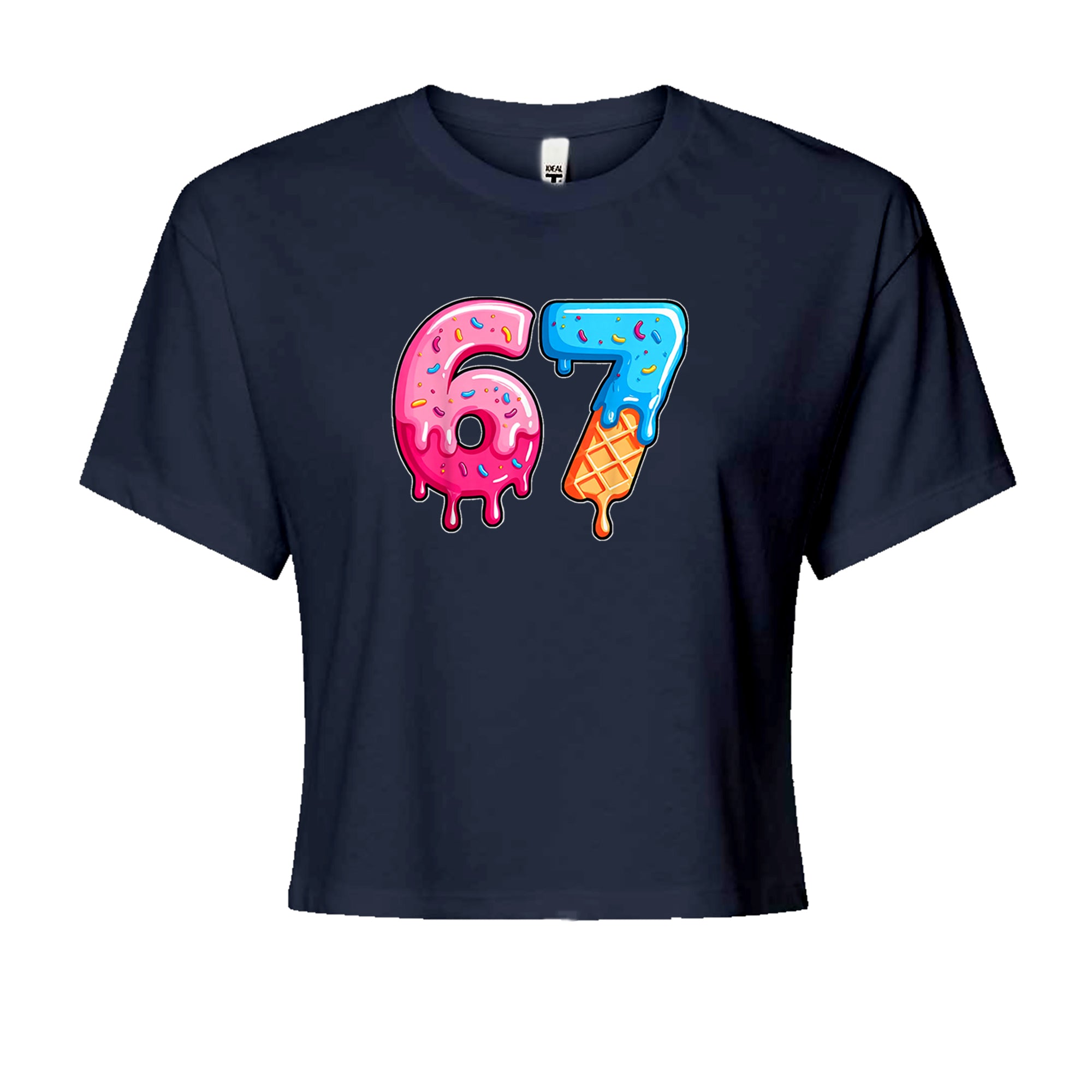67 Dripping Ice Cream Donut Melt Cropped T-Shirt Navy Blue