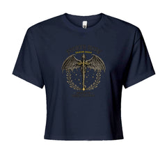Fourth Wing Dragon Rider Vintage Basgiath War College Cropped T-Shirt Navy Blue