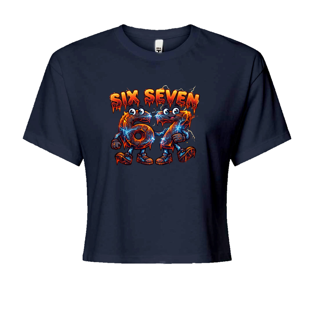67 Lava Lightning Six Seven Meme Cropped T-Shirt Navy Blue