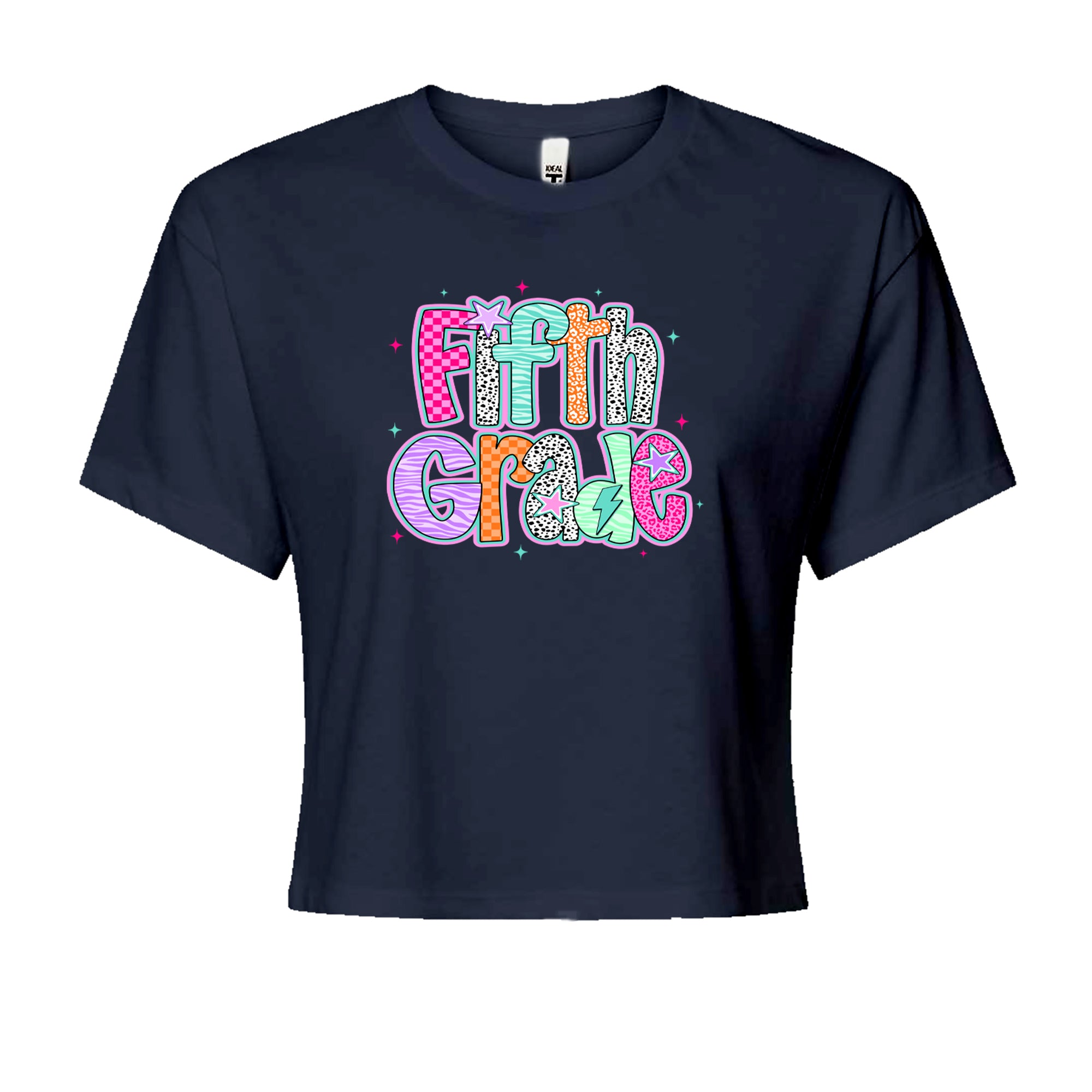 Fifth Grade Fly Colorful Back to School Cropped T-Shirt Navy Blue
