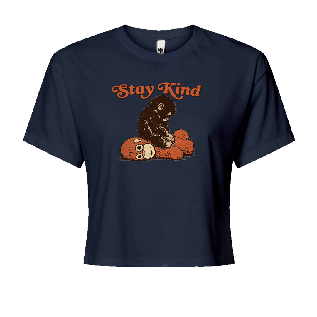 Punch Stay Kind Macaque Cropped T-Shirt Navy Blue