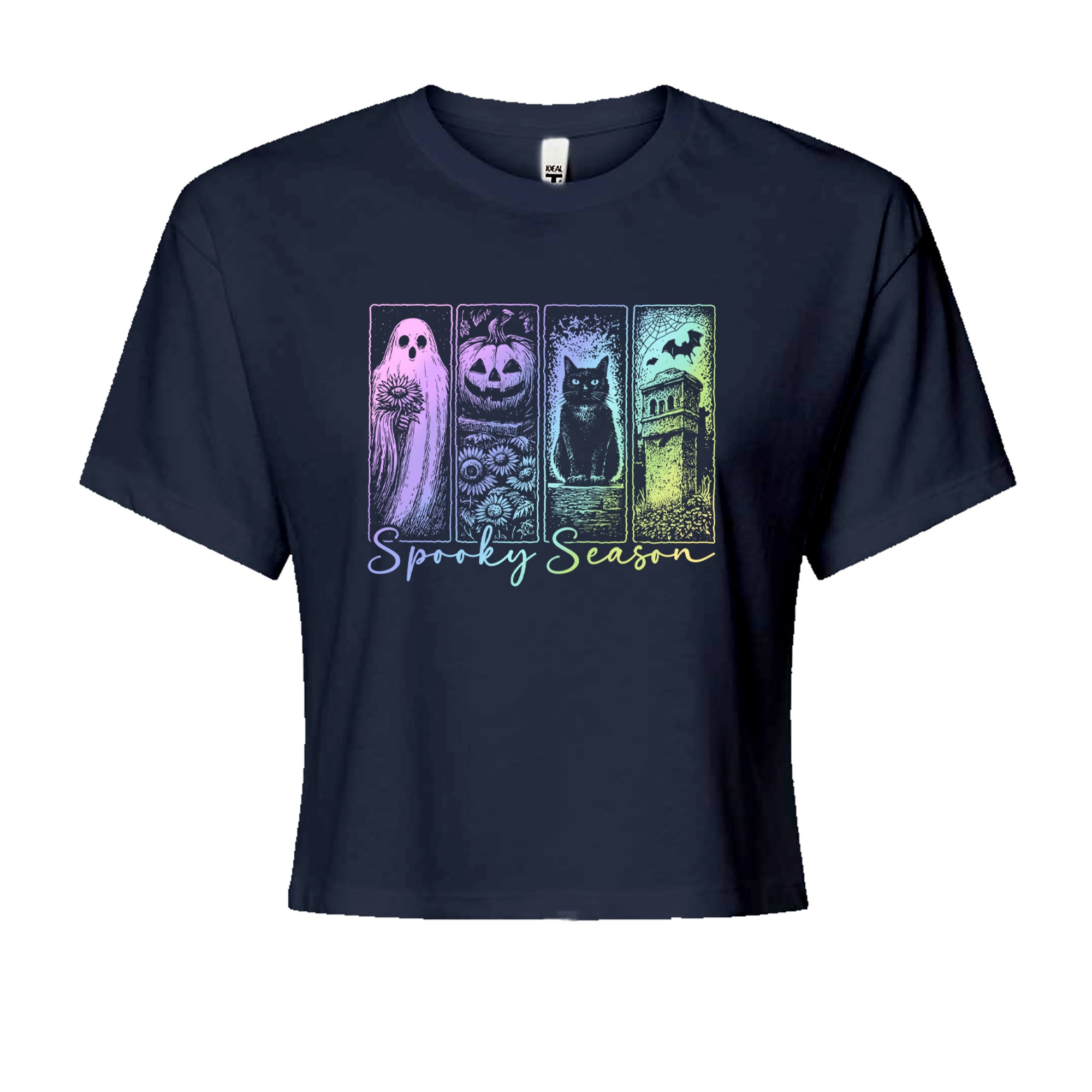 Spooky Season Cute Pastel Halloween Design Cropped T-Shirt Navy Blue