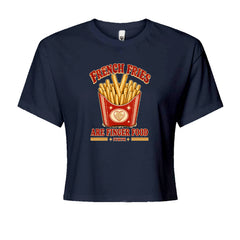 French Fries Are Finger Food IYKYK Cropped T-Shirt Navy Blue