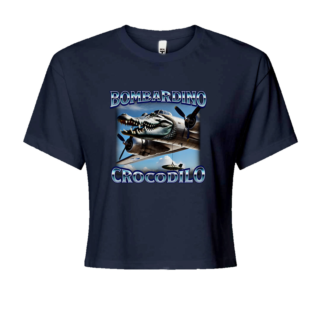 Bombardino Crocodilo Brainrot Cropped T-Shirt Navy Blue