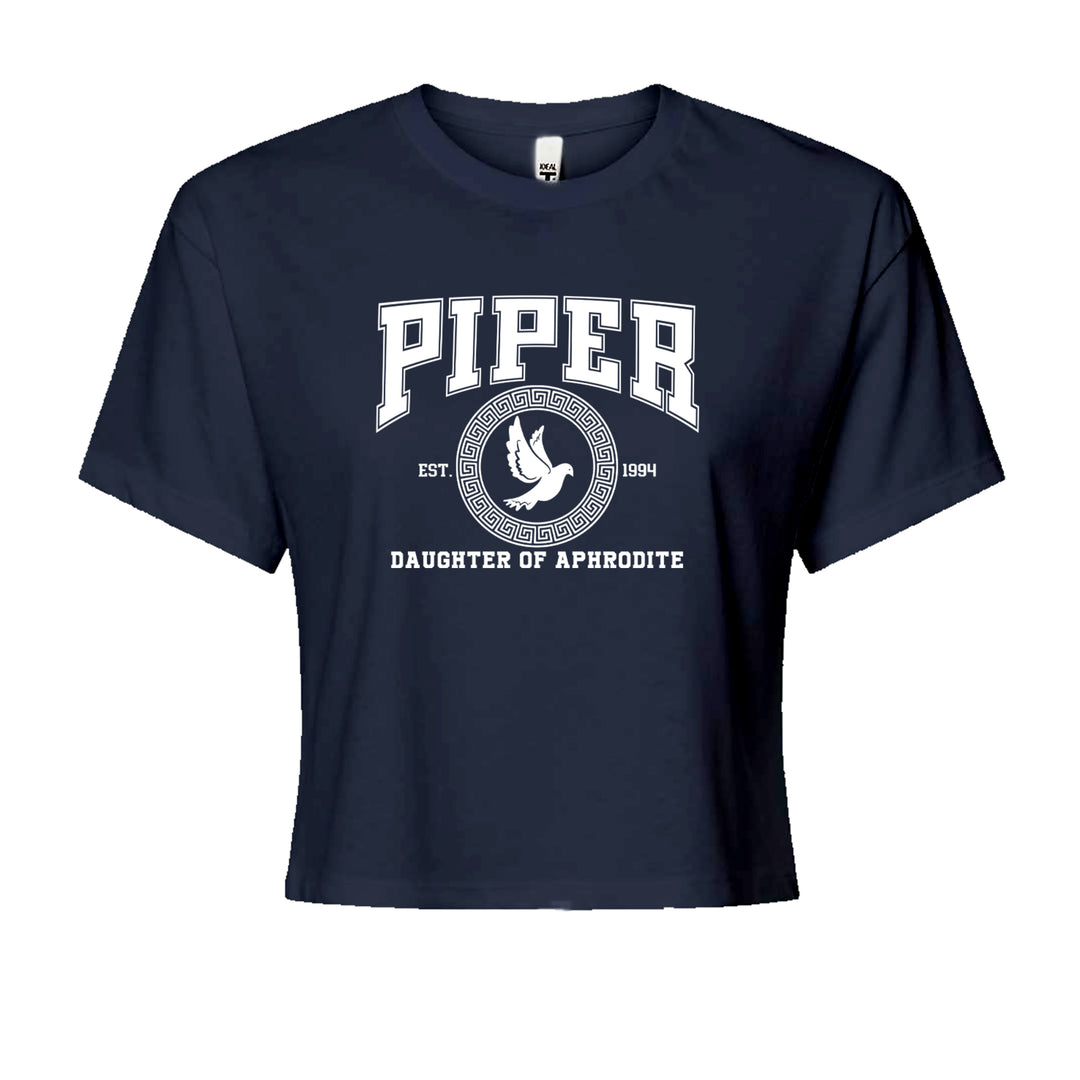Piper Daughter of Aphrodite Rebel Heart Cropped T-Shirt Navy Blue