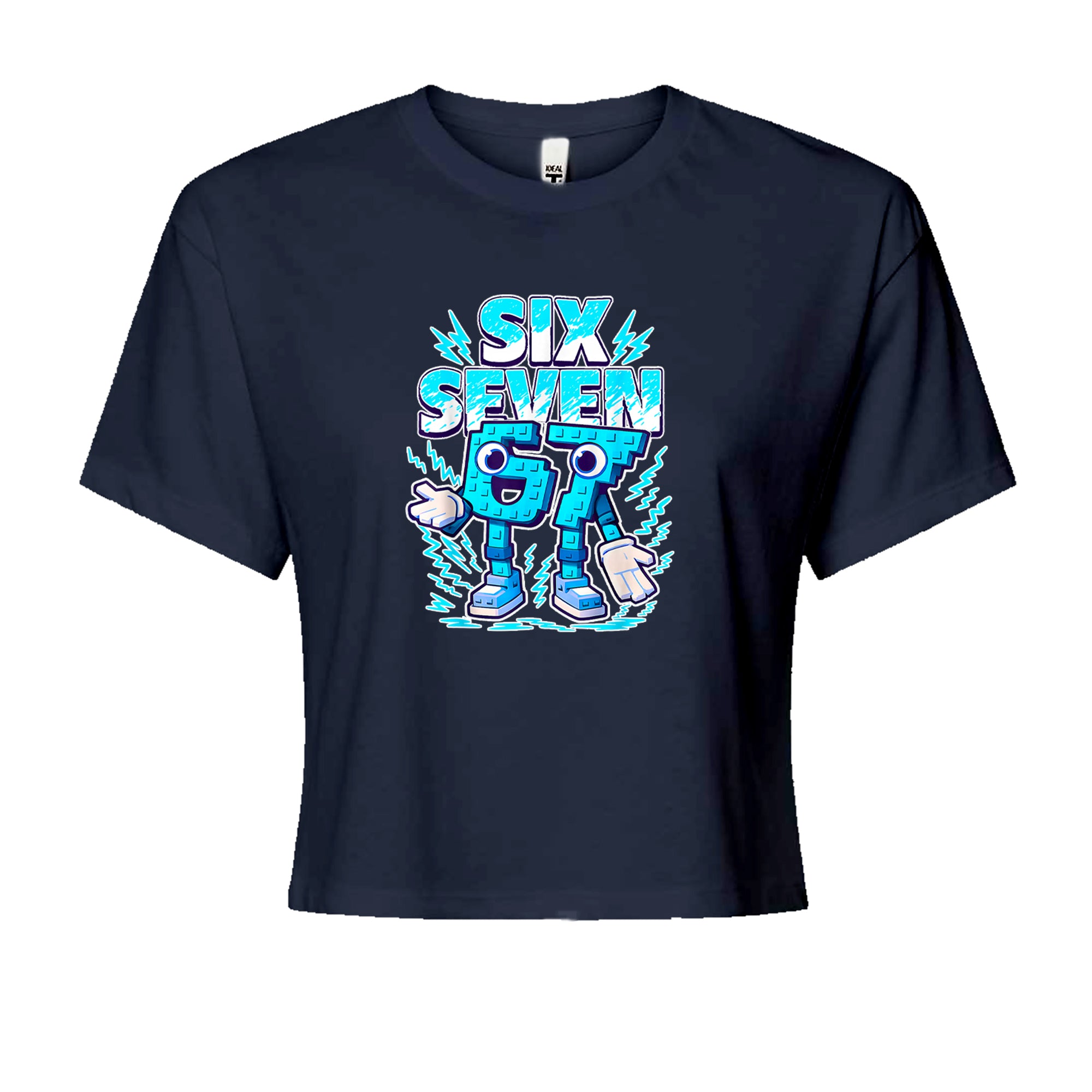 67 Brainrot Meme Slang Cropped T-Shirt Navy Blue