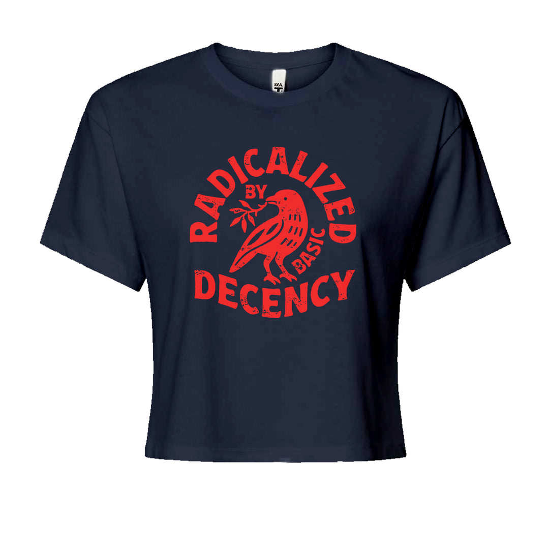 Radicalized by Basic Decency Dove Protest Statement Cropped T-Shirt Navy Blue