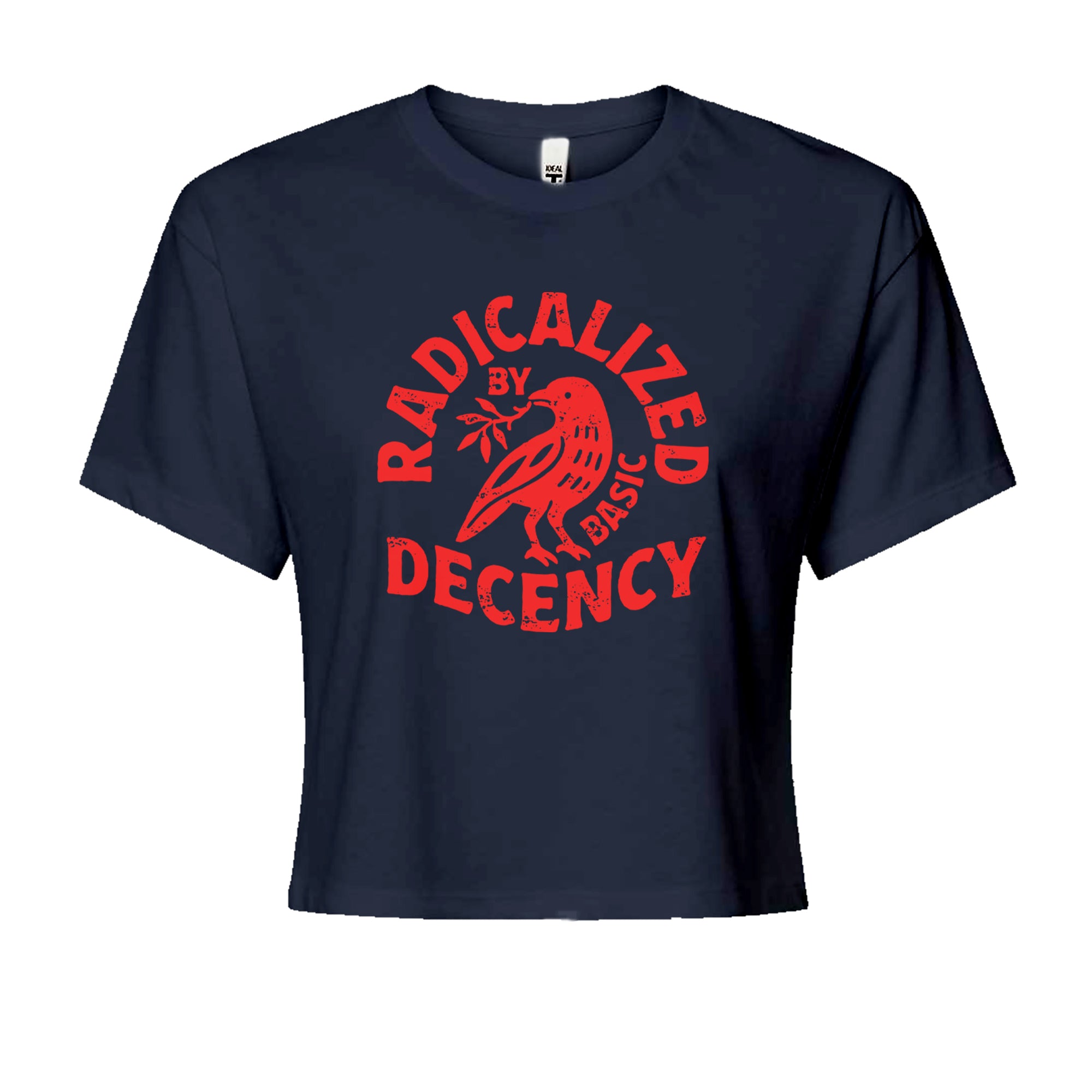 Radicalized by Basic Decency Dove Protest Statement Cropped T-Shirt Navy Blue