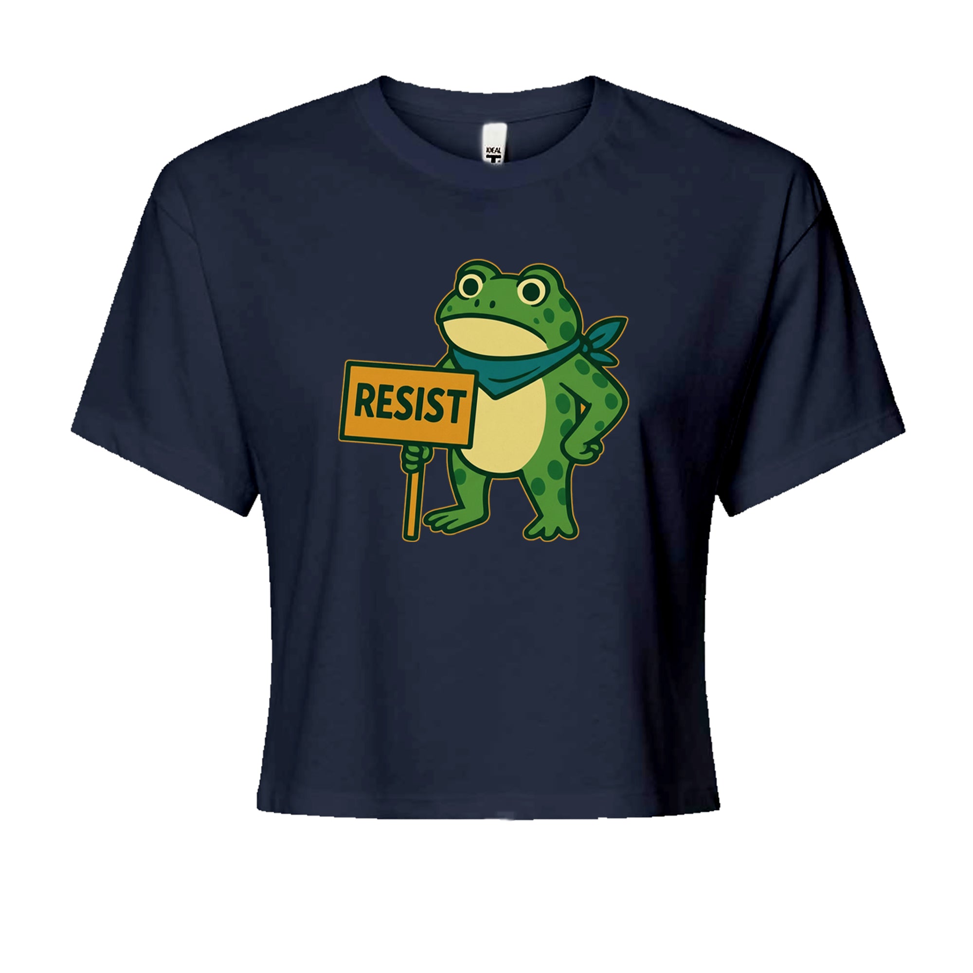 Sign Resist Meme Frog Protest Cropped T-Shirt Navy Blue